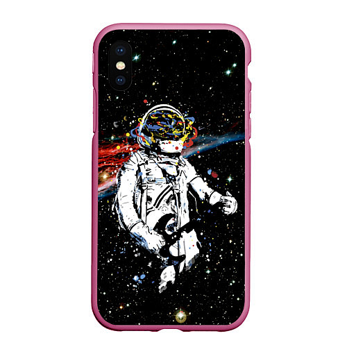 Чехол iPhone XS Max матовый Космонавт играет рок на гитаре / 3D-Малиновый – фото 1