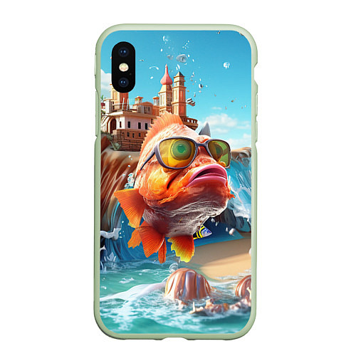 Чехол iPhone XS Max матовый Карп в солнечных очках / 3D-Салатовый – фото 1