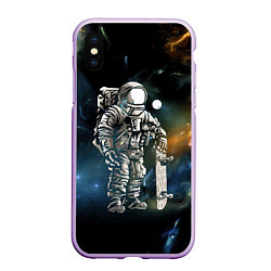 Чехол iPhone XS Max матовый Космонавт-скейтбордист, цвет: 3D-сиреневый