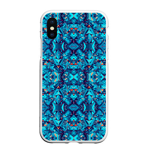 Чехол iPhone XS Max матовый Синий калейдоскоп / 3D-Белый – фото 1