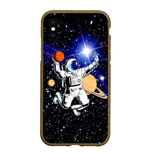 Чехол iPhone XS Max матовый Космический баскетбол / 3D-Коричневый – фото 1