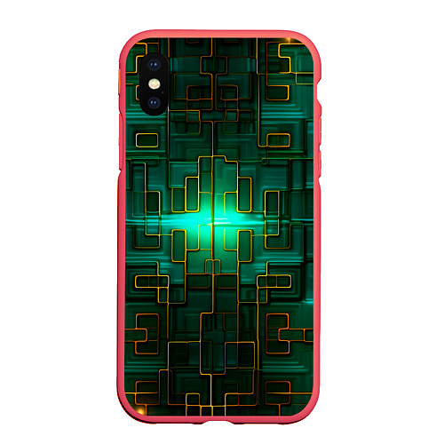 Чехол iPhone XS Max матовый Тёмно-зелёная электросхема / 3D-Красный – фото 1