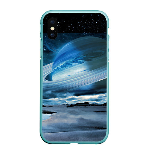 Чехол iPhone XS Max матовый Падение Сатурна - пейзаж / 3D-Мятный – фото 1