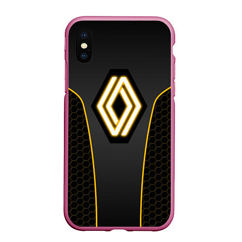 Чехол iPhone XS Max матовый Renault - неоновый желтый / 3D-Малиновый – фото 1