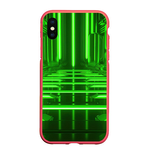 Чехол iPhone XS Max матовый Зеленые световые объекты / 3D-Красный – фото 1