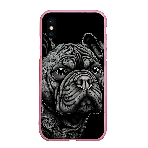 Чехол iPhone XS Max матовый Бульдог стиль тату / 3D-Розовый – фото 1