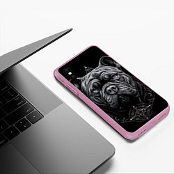 Чехол iPhone XS Max матовый Морда бульдога стиль тату, цвет: 3D-розовый — фото 2