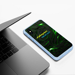 Чехол iPhone XS Max матовый Cyberpunk 2077 phantom liberty green, цвет: 3D-голубой — фото 2