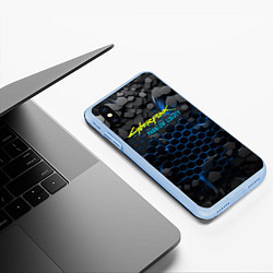 Чехол iPhone XS Max матовый Cyberpunk 2077 phantom liberty blue, цвет: 3D-голубой — фото 2