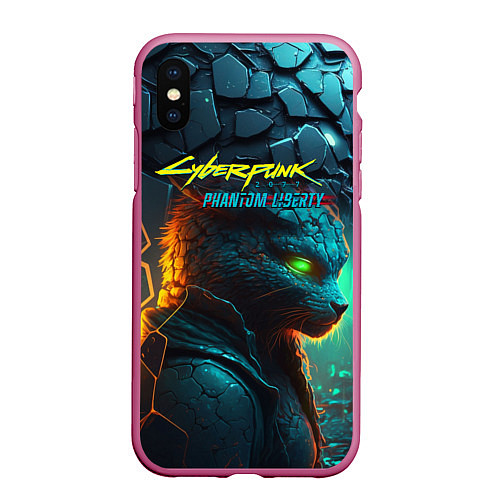 Чехол iPhone XS Max матовый Сyberpunk 2077 phantom liberty cat / 3D-Малиновый – фото 1