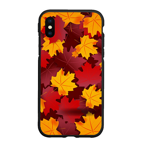 Чехол iPhone XS Max матовый Кленовые листья паттерном / 3D-Черный – фото 1