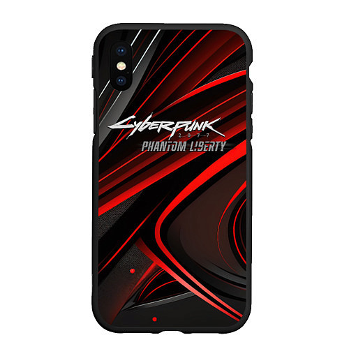 Чехол iPhone XS Max матовый Cyberpunk 2077 phantom liberty silver logo / 3D-Черный – фото 1