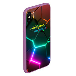 Чехол iPhone XS Max матовый Cyberpunk 2077 phantom liberty logo neon, цвет: 3D-фиолетовый — фото 2