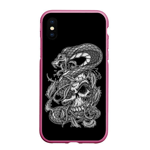 Чехол iPhone XS Max матовый Cobra and skull / 3D-Малиновый – фото 1