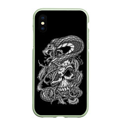 Чехол iPhone XS Max матовый Cobra and skull, цвет: 3D-салатовый