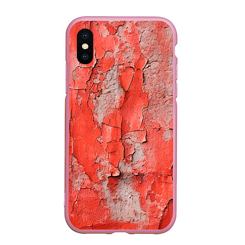 Чехол iPhone XS Max матовый Красные и серые трещины / 3D-Розовый – фото 1