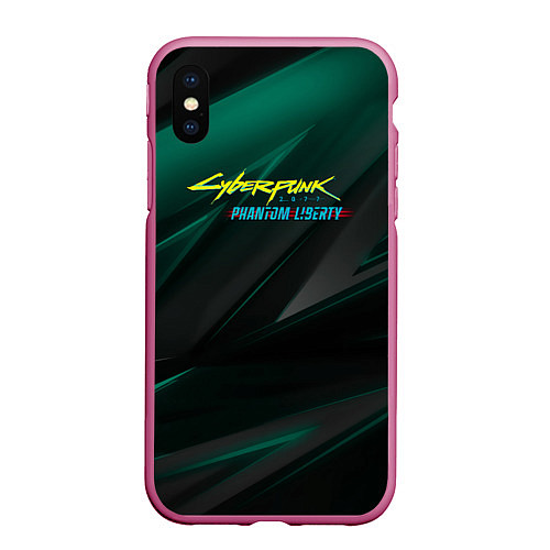 Чехол iPhone XS Max матовый Cyberpunk 2077 phantom liberty dark logo / 3D-Малиновый – фото 1