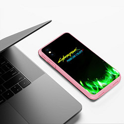 Чехол iPhone XS Max матовый Cyberpunk 2077 phantom liberty green fire logo, цвет: 3D-баблгам — фото 2