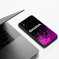 Чехол iPhone XS Max матовый Skoda pro racing: символ сверху, цвет: 3D-черный — фото 2