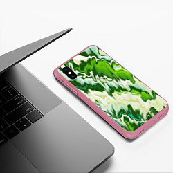 Чехол iPhone XS Max матовый Зеленые штрихи, цвет: 3D-малиновый — фото 2