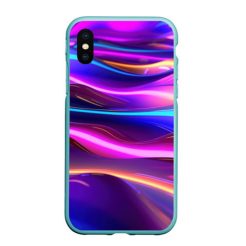 Чехол iPhone XS Max матовый Неоновые волны / 3D-Мятный – фото 1