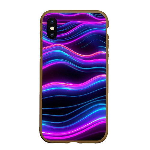 Чехол iPhone XS Max матовый Фиолетовые неоновые волны / 3D-Коричневый – фото 1