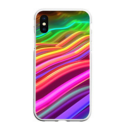 Чехол iPhone XS Max матовый Неоновые радужные волны, цвет: 3D-белый