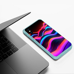 Чехол iPhone XS Max матовый Неоновые фиолетовые волны, цвет: 3D-мятный — фото 2