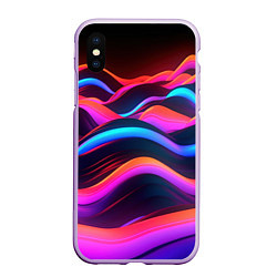 Чехол iPhone XS Max матовый Неоновые фиолетовые волны, цвет: 3D-сиреневый