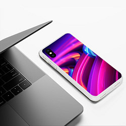 Чехол iPhone XS Max матовый Неоновые абстрактные волны, цвет: 3D-белый — фото 2