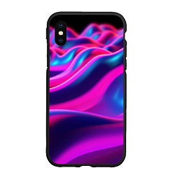 Чехол iPhone XS Max матовый Фиолетовые неоновые волны, цвет: 3D-черный