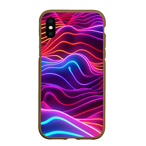 Чехол iPhone XS Max матовый Цветные неоновые волны / 3D-Коричневый – фото 1