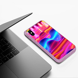 Чехол iPhone XS Max матовый Неоновые объемные волны, цвет: 3D-сиреневый — фото 2