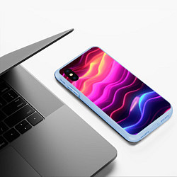 Чехол iPhone XS Max матовый Розовые и фиолетовые неоновые волны, цвет: 3D-голубой — фото 2