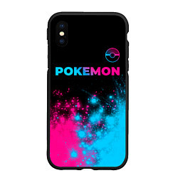 Чехол iPhone XS Max матовый Pokemon - neon gradient: символ сверху, цвет: 3D-черный