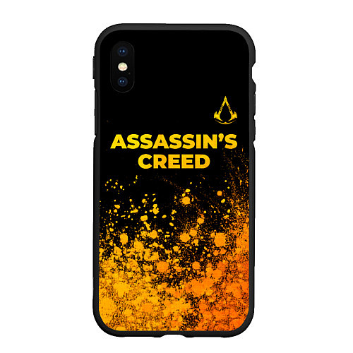 Чехол iPhone XS Max матовый Assassins Creed - gold gradient: символ сверху / 3D-Черный – фото 1