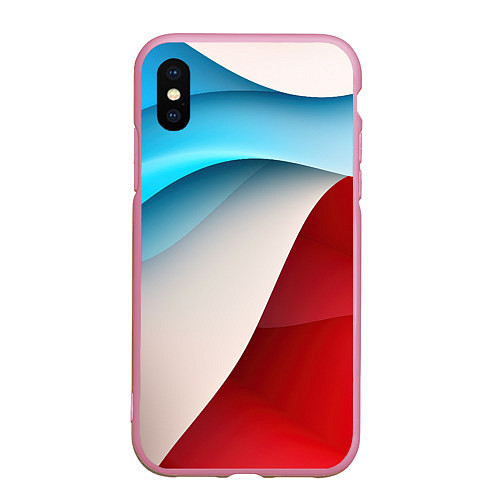 Чехол iPhone XS Max матовый Белые синие и красные волны / 3D-Розовый – фото 1