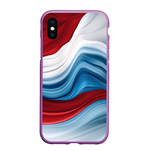 Чехол iPhone XS Max матовый Белые синие красные волны / 3D-Фиолетовый – фото 1