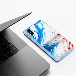 Чехол iPhone XS Max матовый Белые синие красные брызги, цвет: 3D-голубой — фото 2