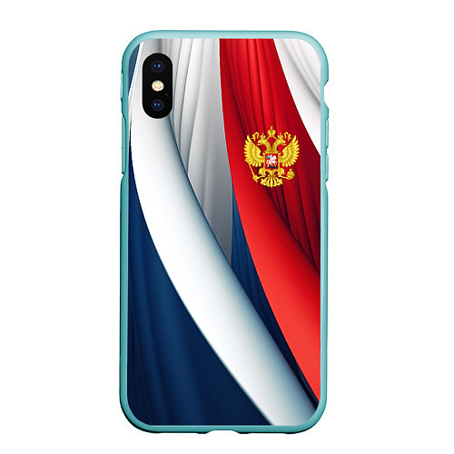 Чехол iPhone XS Max матовый Герб России абстракция / 3D-Мятный – фото 1