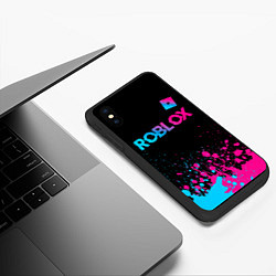 Чехол iPhone XS Max матовый Roblox - neon gradient: символ сверху, цвет: 3D-черный — фото 2