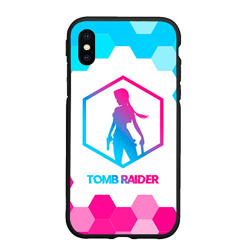 Чехол iPhone XS Max матовый Tomb Raider neon gradient style / 3D-Черный – фото 1