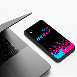 Чехол iPhone XS Max матовый Geely - neon gradient: символ сверху, цвет: 3D-черный — фото 2