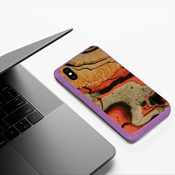 Чехол iPhone XS Max матовый Оранжевые и бежевые потоки красок, цвет: 3D-фиолетовый — фото 2