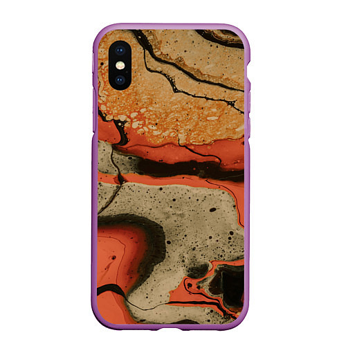 Чехол iPhone XS Max матовый Оранжевые и бежевые потоки красок / 3D-Фиолетовый – фото 1