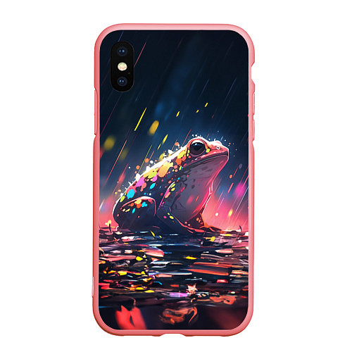 Чехол iPhone XS Max матовый Лягушка под дождем - нейросеть / 3D-Баблгам – фото 1