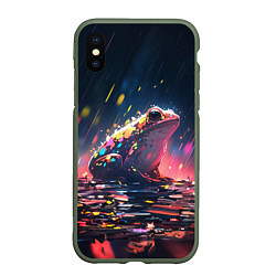 Чехол iPhone XS Max матовый Лягушка под дождем - нейросеть, цвет: 3D-темно-зеленый