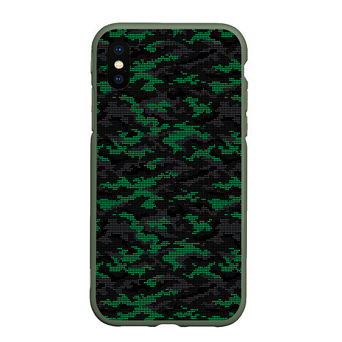 Чехол iPhone XS Max матовый Точечный камуфляжный узор Spot camouflage pattern / 3D-Темно-зеленый – фото 1