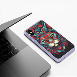 Чехол iPhone XS Max матовый Голова шикарного кота в узорах, цвет: 3D-светло-сиреневый — фото 2