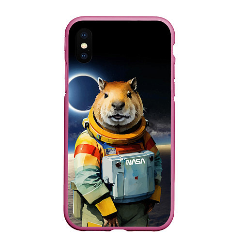 Чехол iPhone XS Max матовый Capy astronaut - Nasa - neural network / 3D-Малиновый – фото 1